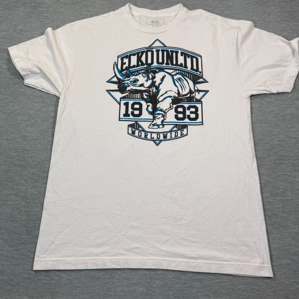 Ecko Unltd T-Shirt Men XL White Graphic Tee‎ Rhino Logo 1993 Streetwear Hip Hop